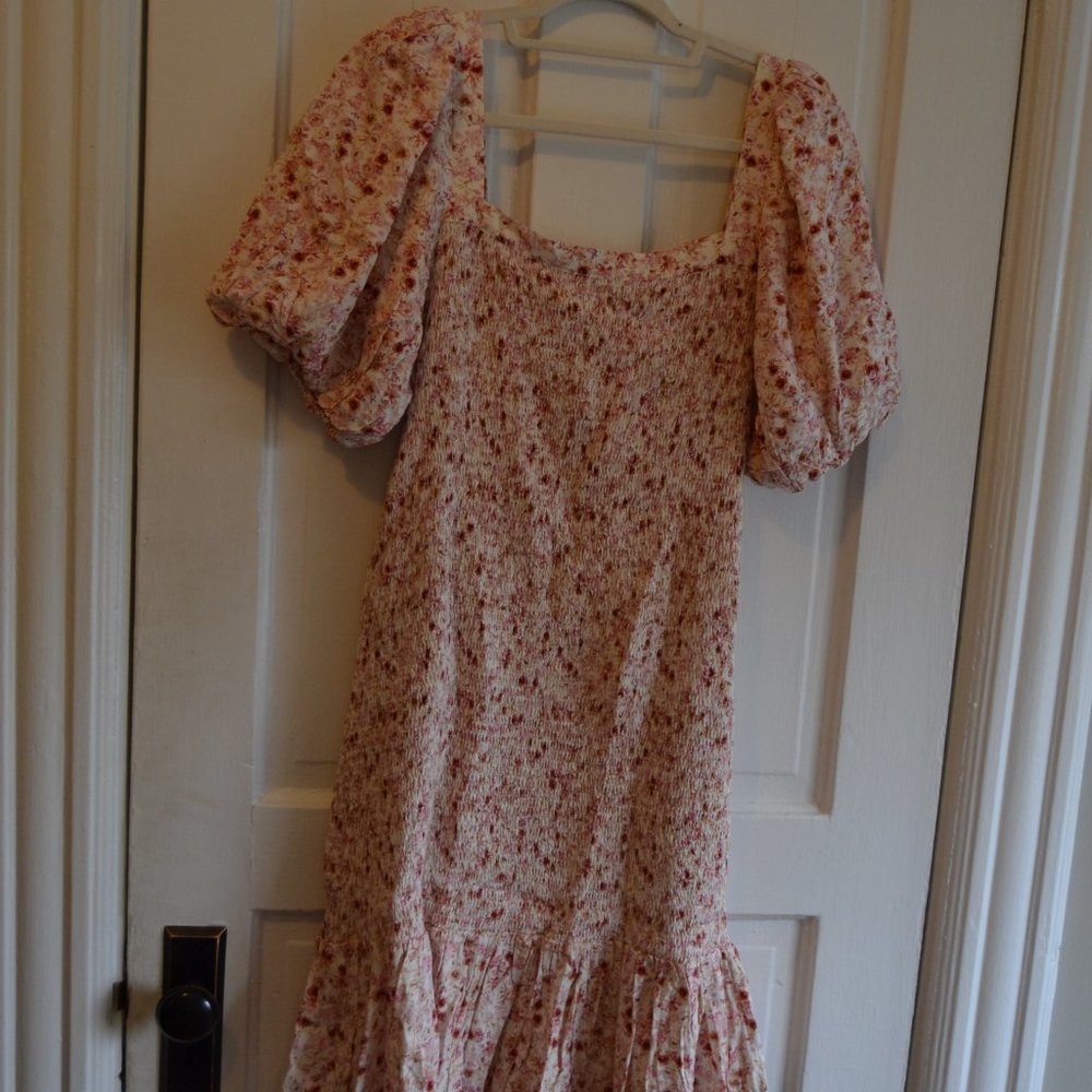 Anthropologie Another Love Pink Smocked Short Statement Sleeve Knee Length Dress - Picture 6 of 12